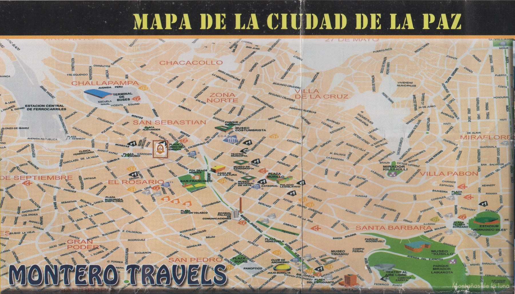 Mapa de la ciudad de La Paz con la ubicación del Hotel Señorial Montero